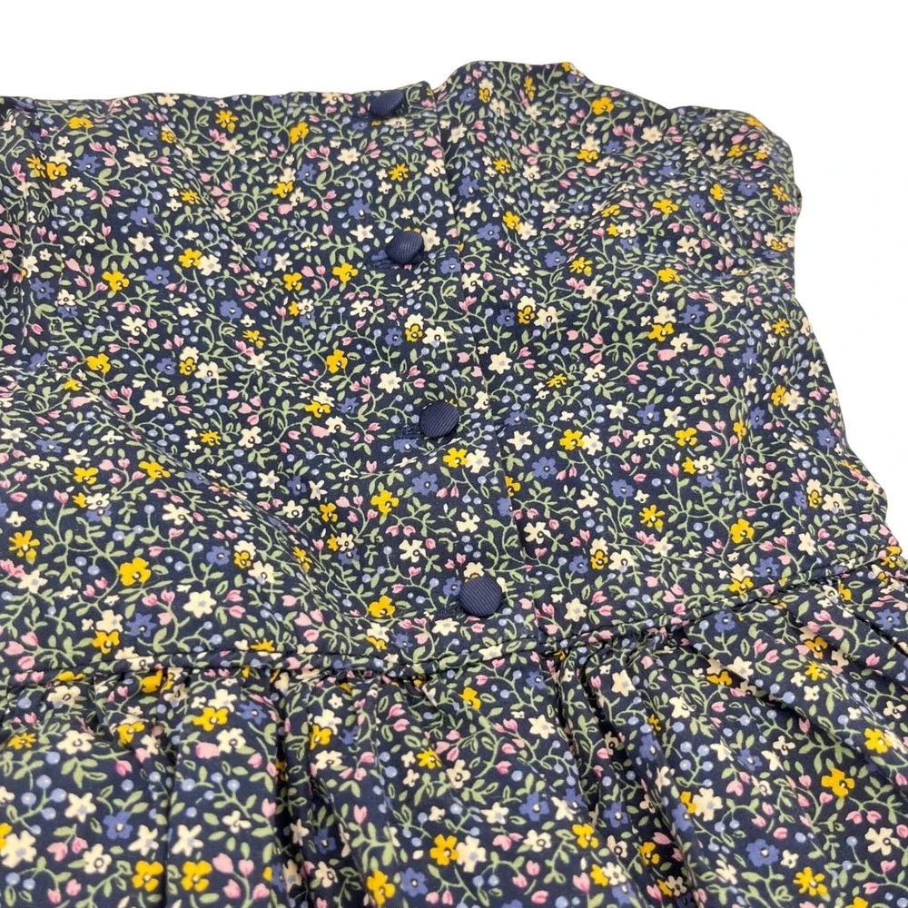 Ralph Lauren Baby Girls Navy Blue Floral Cotton Lined Dress 18M Button Back‎